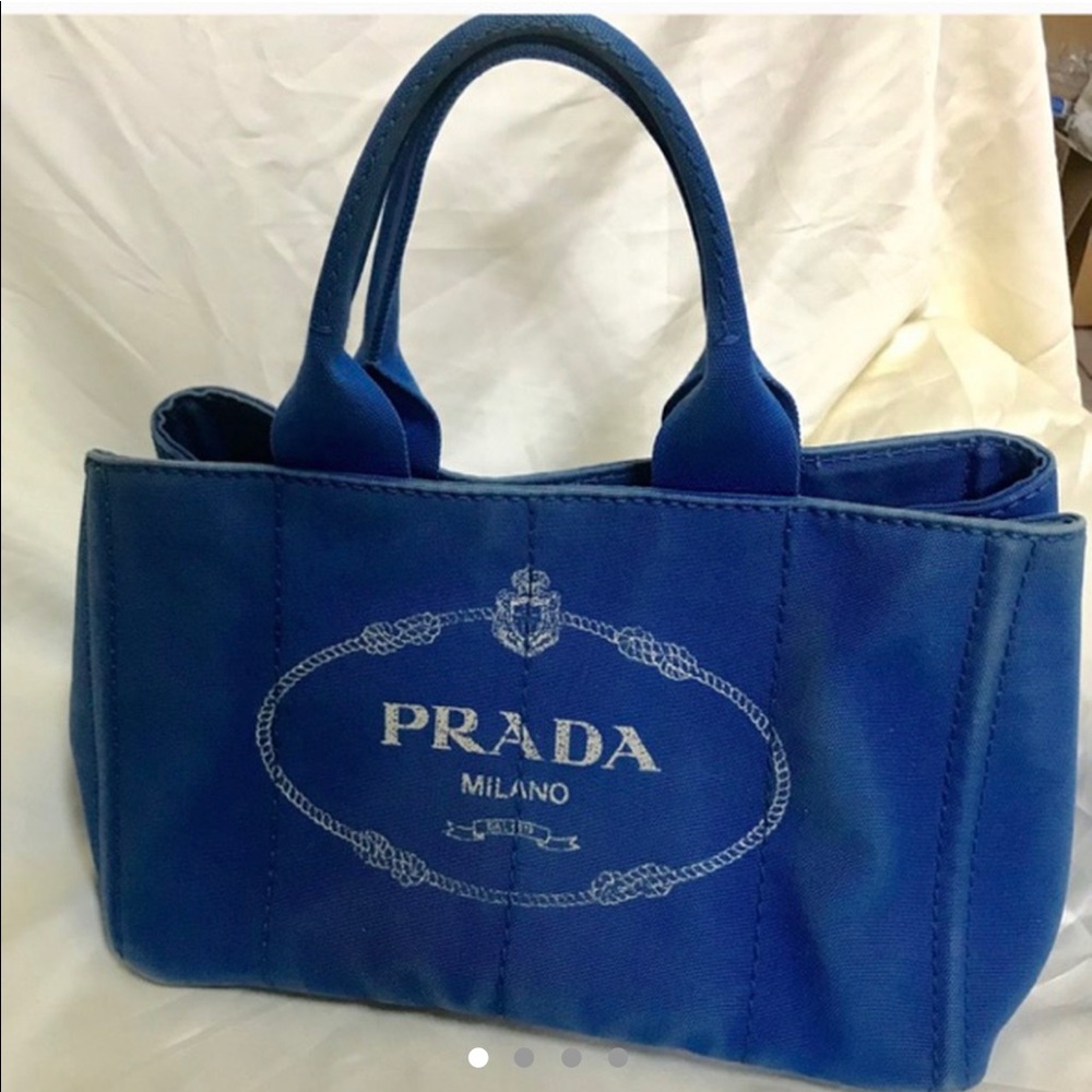 Prada Blue Canvas Tote Bag
